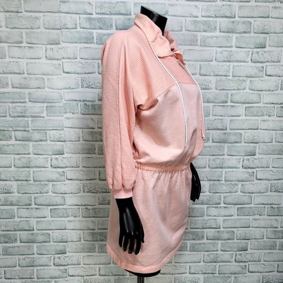 Vintage 80s Hang Ten Size S Pink‎ Ribbed Dropped Waist Sweatshirt Dress New Wave - Picture 6 of 8
